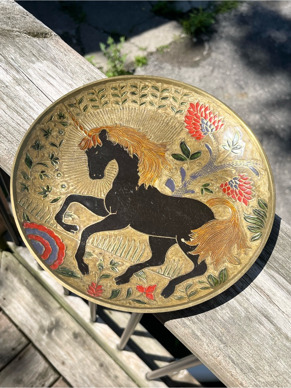 Vintage Decorative Brass Unicorn Plate/Wall Hanging